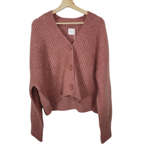 Anine Bing Maxwell Cardigan Mohair Rose Size Large New - Picture 2 of 11